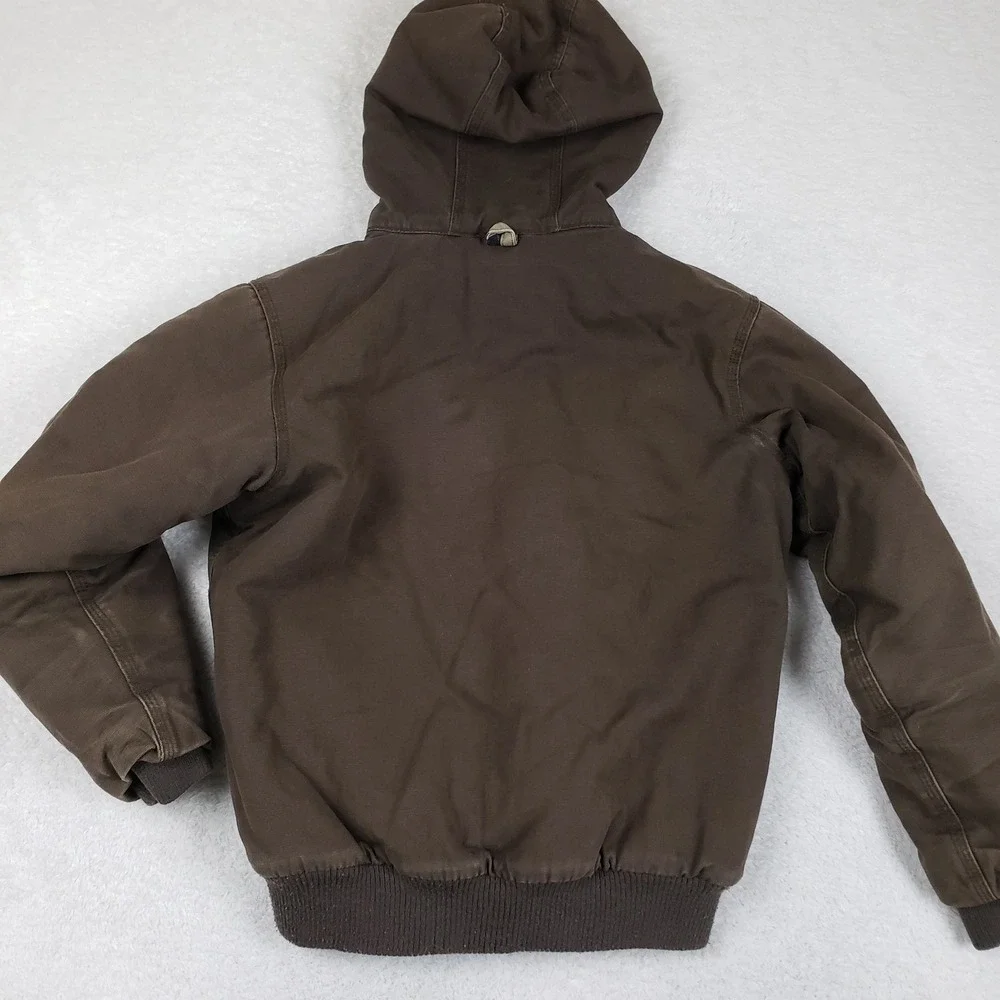 Walls Tough Wear Youth L 12-14 Brown Sherpa Lined Hooded Duck Canvas Work Jacket